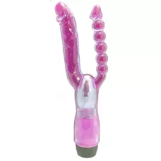 Двойной анально-вагинальный вибромассажер Xcel - 25 см фиолетовый 