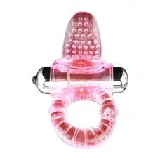 Эрекционное кольцо с вибростимулятором клитора в форме язычка розовый 