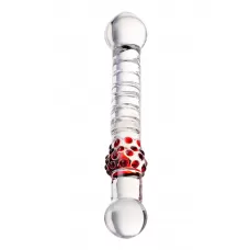 Стеклянный стимулятор с ручкой-шаром и цветными пупырышками - 22 см прозрачный 