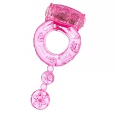 Розовое эрекционное кольцо с вибратором и хвостом розовый 