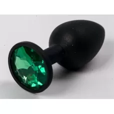 Черная силиконовая анальная пробка с зеленым стразом - 7,1 см зеленый с черным 