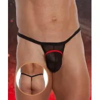 Мужские трусы-стринг с каймой черный с красным S-M-L