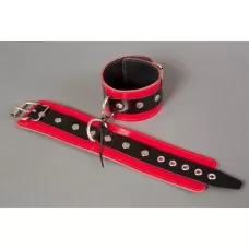 Красные лакированные наручники с клёпками красный с черным 