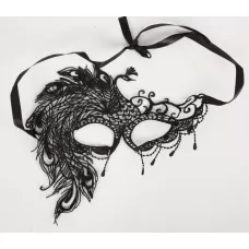 Карнавальная кружевная маска с жар-птицей черный 