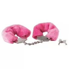 Розовые меховые наручники на сцепке с ключами розовый 