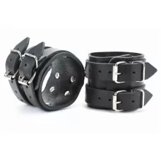 Черные широкие наручники с двумя ремешками черный 