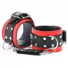 Красно-чёрные наручники из натуральной кожи красный с черным 