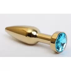Золотистая анальная пробка с голубым кристаллом - 11,2 см нежно-голубой 