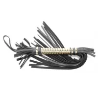 Чёрная кожаная плетка с золотистой рукоятью - 45 см черный с золотистым 