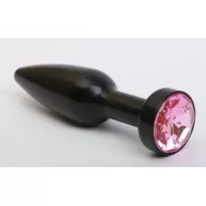 Чёрная удлинённая пробка с розовым кристаллом - 11,2 см розовый 