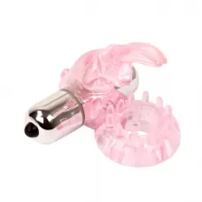 Эрекционное розовое виброкольцо с клиторальным зайчиком розовый 