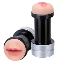 Двусторонний мастурбатор REALSTUFF 2 IN 1 HUMMER MOUTH   VAGINA - ротик и вагина телесный 