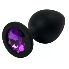 Черная силиконовая анальная пробка с фиолетовым стразом - 8,2 см фиолетовый 