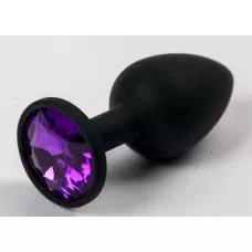 Черная силиконовая анальная пробка с фиолетовым стразом - 7,1 см фиолетовый с черным 