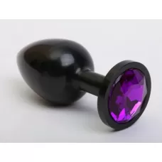 Чёрная анальная пробка с фиолетовым стразом - 7,6 см фиолетовый 