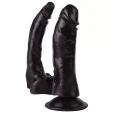 Двойной чёрный фаллоимитатор на присоске - 15 см черный 