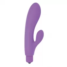 Фиолетовый вибратор с клиторальным пальчиком TINY RABBIT SILICONE - 15 см фиолетовый 