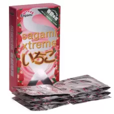 Презервативы Sagami Xtreme Strawberry c ароматом клубники - 10 шт  