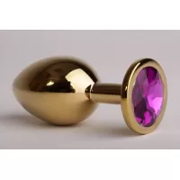 Золотистая анальная пробка с филетовым кристаллом - 8,2 см фиолетовый 