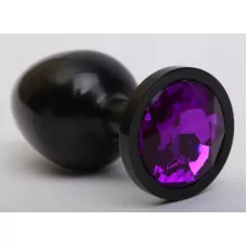 Чёрная анальная пробка с фиолетовым стразом - 8,2 см фиолетовый 