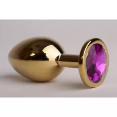 Золотистая анальная пробка с фиолетовым кристаллом - 9,5 см фиолетовый 