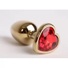 Золотистая анальная пробка с красным стразиком-сердечком - 8 см красный 