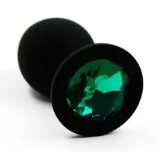 Чёрная силиконовая анальная пробка с изумрудным кристаллом - 7 см изумрудный 