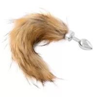 Малая серебристая анальная втулка с большим рыжим хвостом - 8,5 см бежевый 