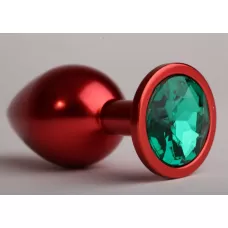 Красная анальная пробка с зеленым стразом - 8,2 см зеленый 