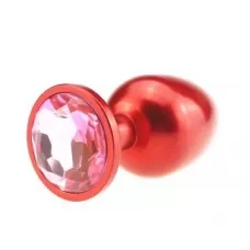 Красная анальная пробка с розовым стразом - 8,2 см розовый 