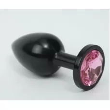 Чёрная анальная пробка с розовым стразом - 8,2 см розовый 