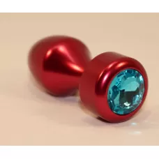 Красная анальная пробка с голубым кристаллом - 7,8 см голубой 