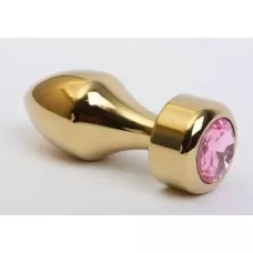 Золотистая анальная пробка с широким основанием и розовым кристаллом - 7,8 см розовый 