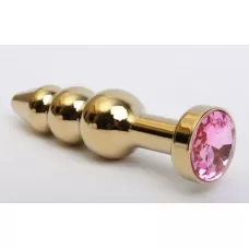Золотистая анальная ёлочка с розовым кристаллом - 11,2 см розовый 