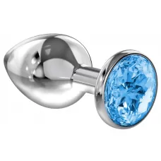 Большая серебристая анальная пробка Diamond Light blue Sparkle Large с голубым кристаллом - 8 см нежно-голубой 