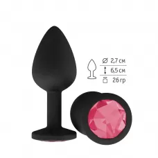 Чёрная анальная втулка с малиновым кристаллом - 7,3 см малиновый 