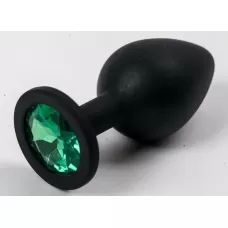 Черная силиконовая анальная пробка с зеленым кристаллом - 9,5 см зеленый 