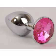 Серебряная металлическая анальная пробка с розовым стразиком - 9,5 см розовый 