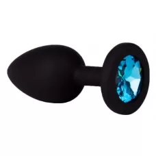 Чёрная анальная втулка с голубым кристаллом - 7,3 см голубой 