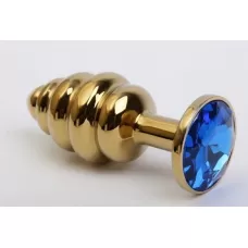 Золотистая рифлёная пробка с синим стразом - 8,2 см синий 