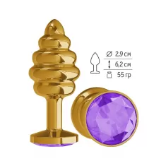 Золотистая пробка с рёбрышками и фиолетовым кристаллом - 7 см фиолетовый 