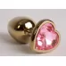 Золотистая анальная пробка с розовым стразиком-сердечком - 7,5 см розовый 