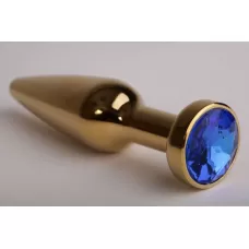 Золотистая анальная пробка с синим кристаллом - 11,2 см синий 