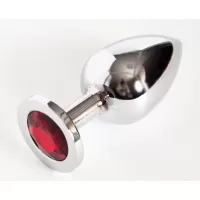 Серебристая анальная пробка с красным стразом - 9,5 см красный 