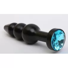Чёрная анальная ёлочка с голубым кристаллом - 11,2 см нежно-голубой 