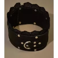 Чёрный ошейник на замке с кружевом черный 