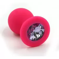 Розовая силиконовая анальная пробка с светло-фиолетовым кристаллом - 7 см фиолетовый 