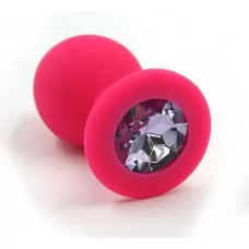 Розовая силиконовая анальная пробка с светло-фиолетовым кристаллом - 7 см фиолетовый 