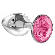 Малая серебристая анальная пробка Diamond Pink Sparkle Small с розовым кристаллом - 7 см розовый 