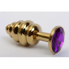 Золотистая рифлёная пробка с фиолетовым стразом - 8,2 см фиолетовый 